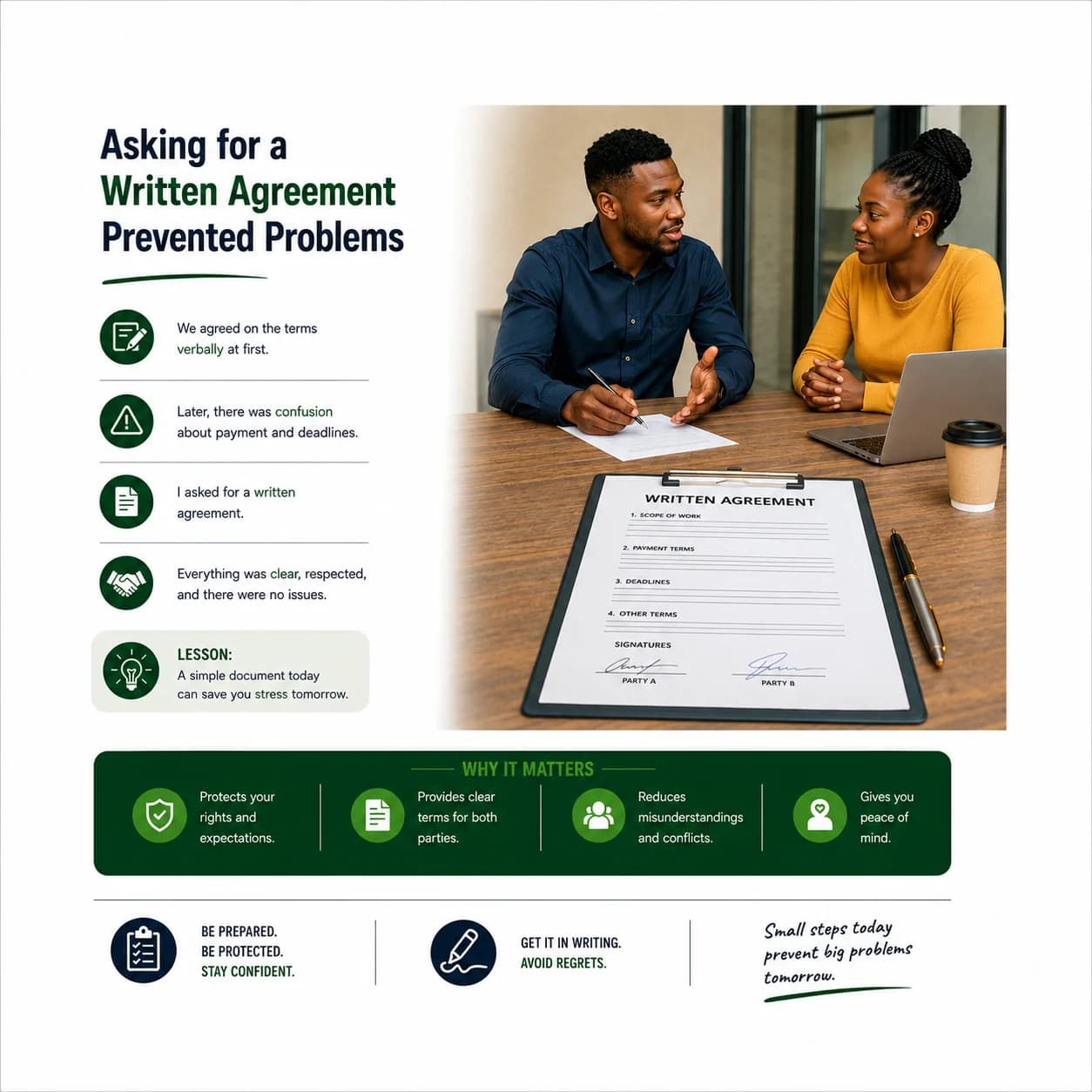 Asking for a Written Agreement Prevented Problems