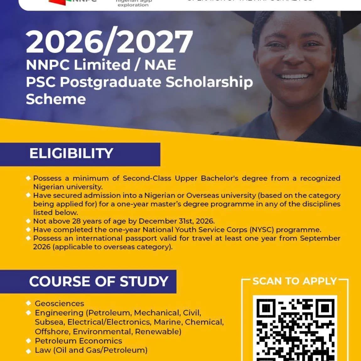 NNPC/NAE PSC POSTGRADUATE SCHOLARSHIP ALERT