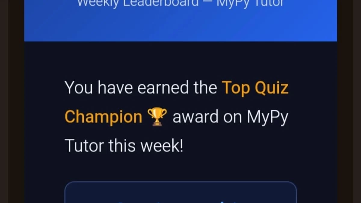 MYPYTUTOR WEEKLY LEADERBOARD