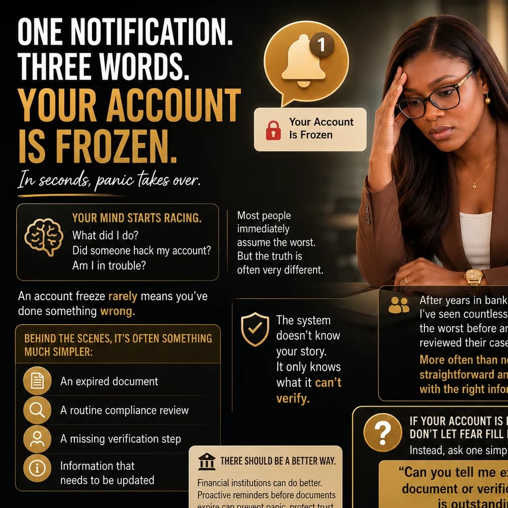 One notification. Three words. Your Account Is Frozen.