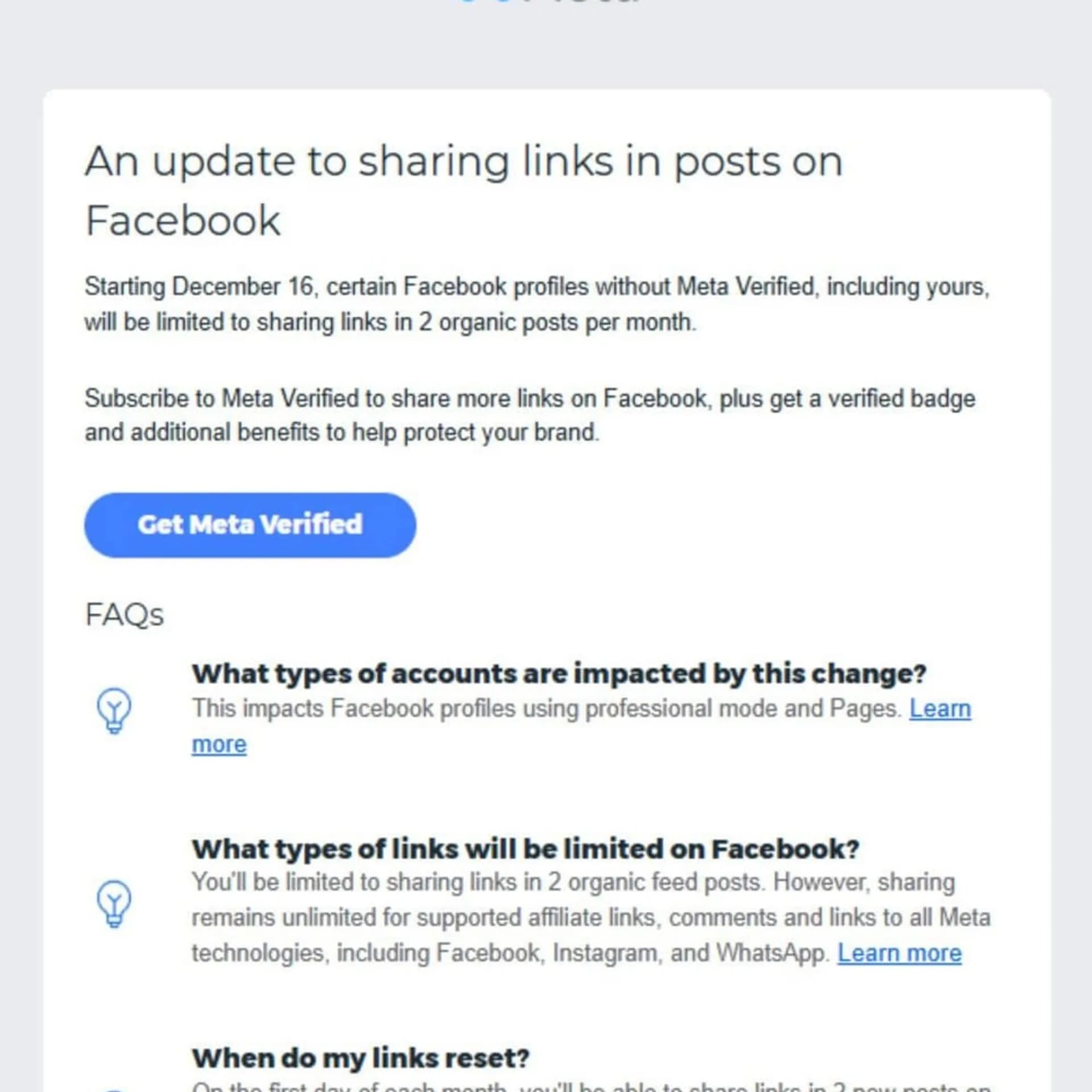 Facebook Wants to Start Charging Creators for Sharing Links
