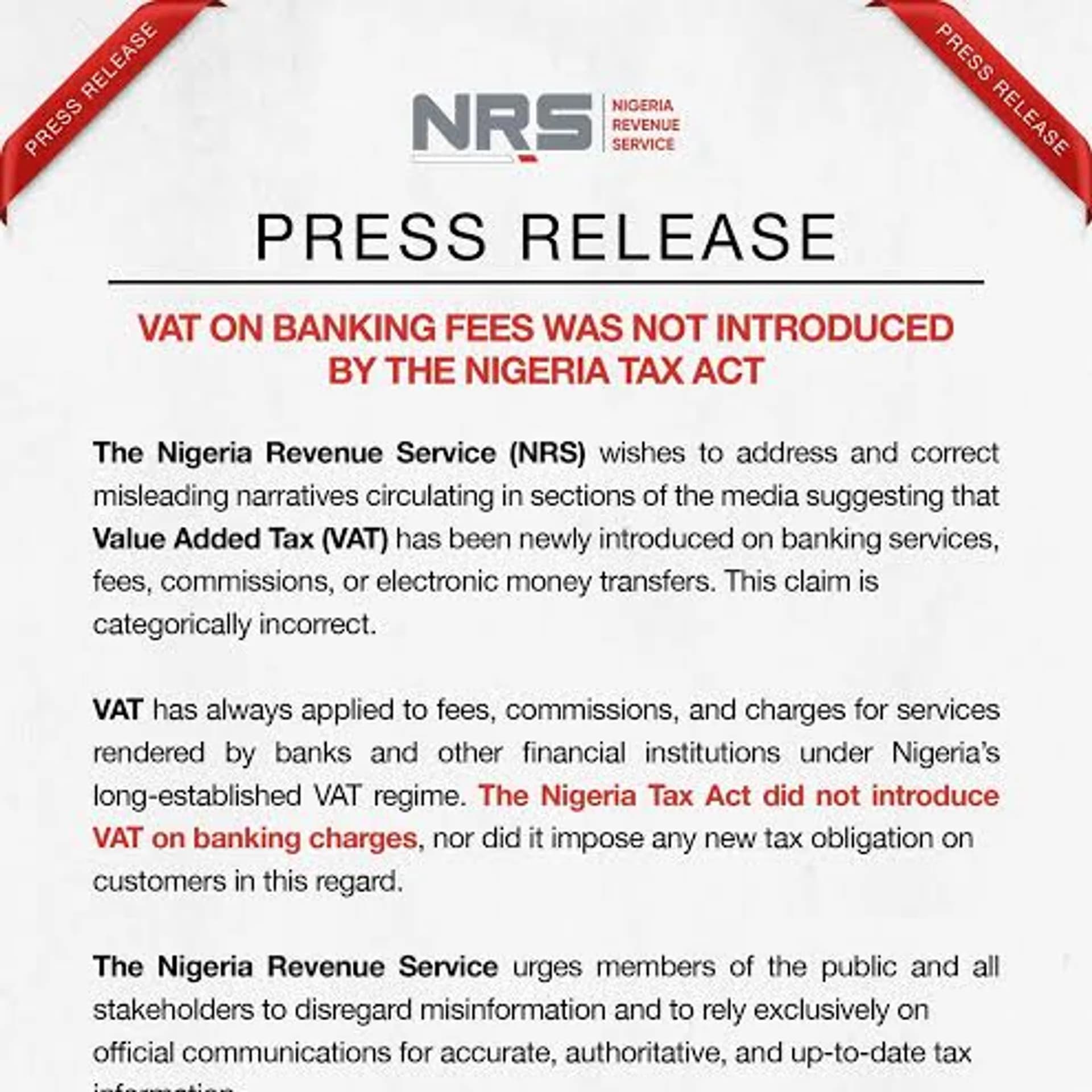 Nigeria Explains VAT on Bank Transfers: Why Only Fees Are Taxed, Not Your Money
