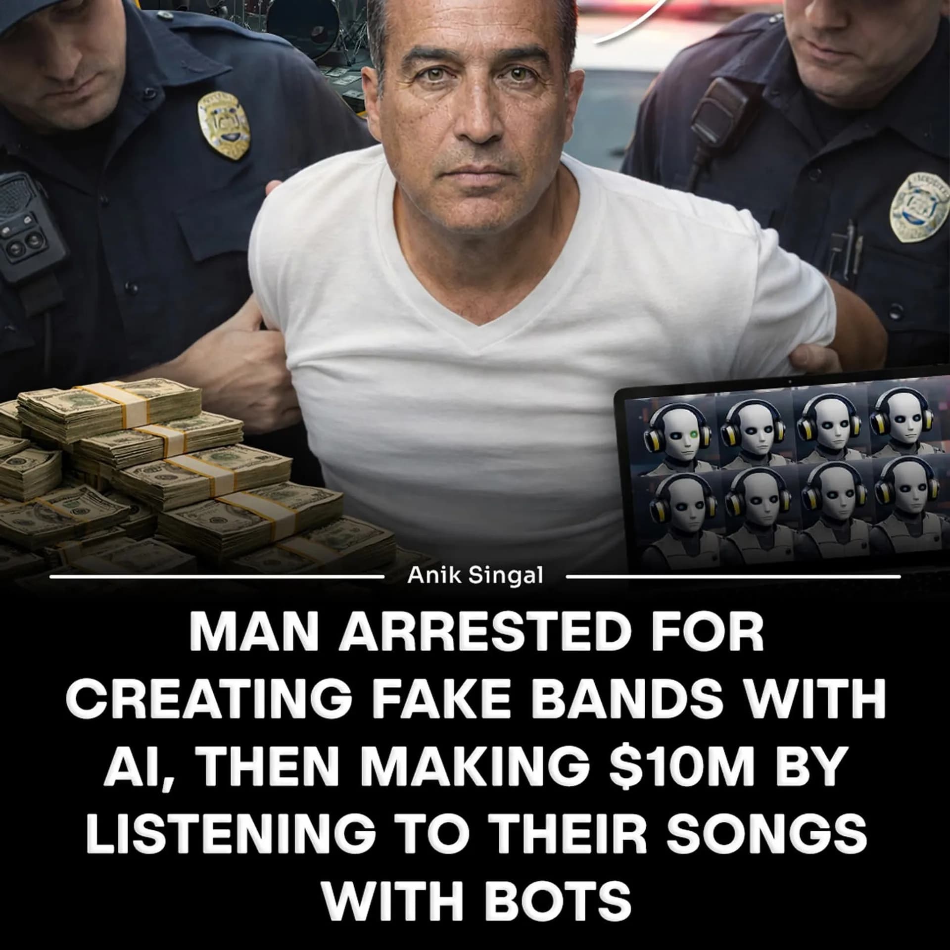 Man Arrested For Making $10Million By Using Bots To Listen To His Fake Bands